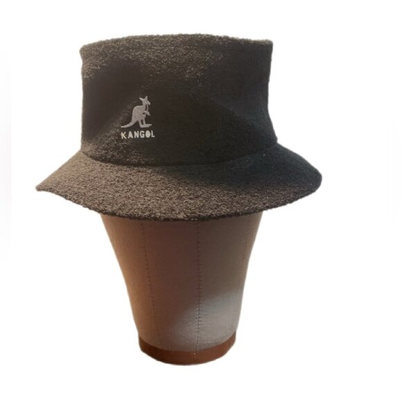 Vintage Classic HipHop Kangol Faded Black Terry Cloth look Bermuda Bucket Hat M - Picture 1 of 2